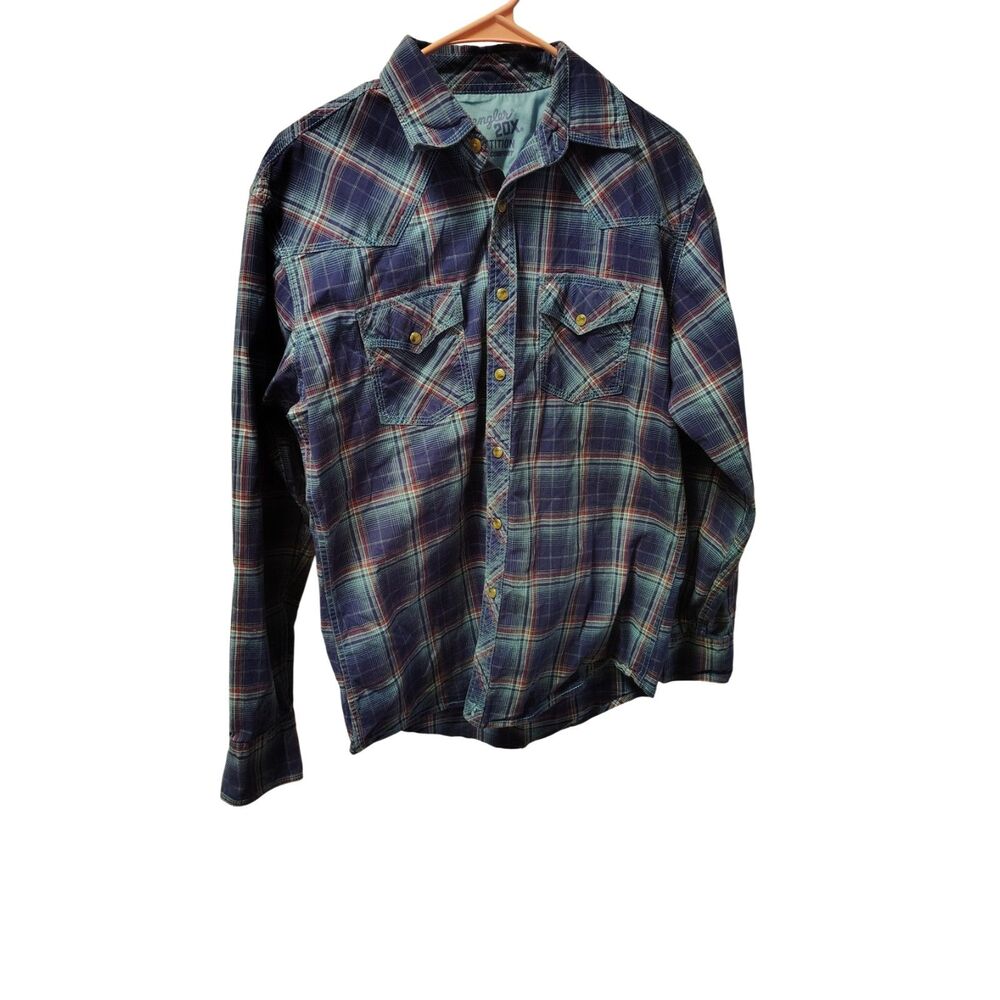 Wrangler 20X Medium Competition Advanced Comfort Blue Long‎ Sleeve Button Shirt